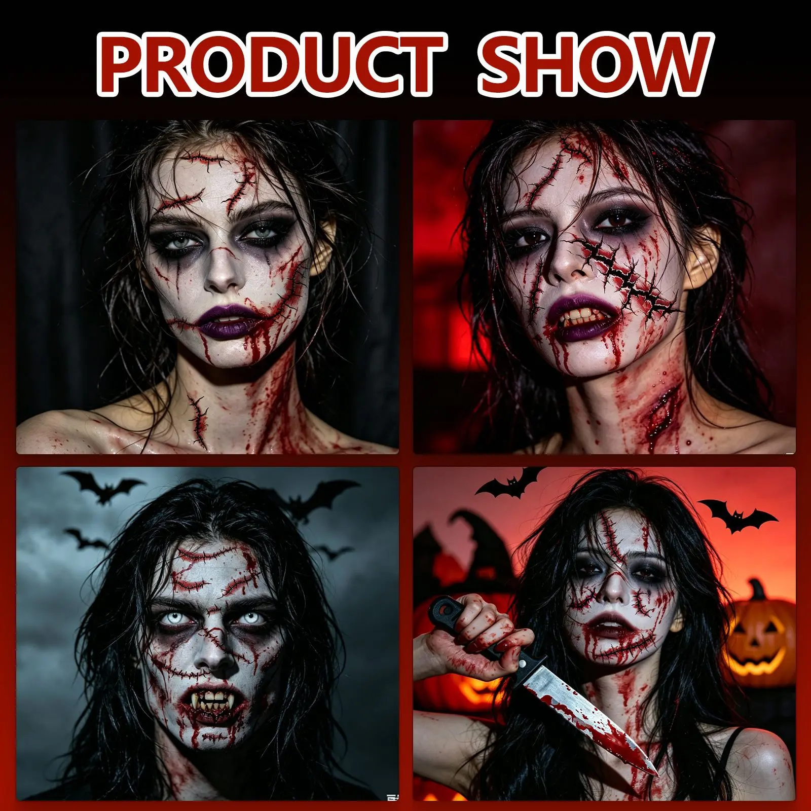 1/6/10 Pcs Halloween Fake Scar Tattoo Stickers, Realistic Wound Temporary Tattoos, SFX Horror Makeup Accessories for Costume Party