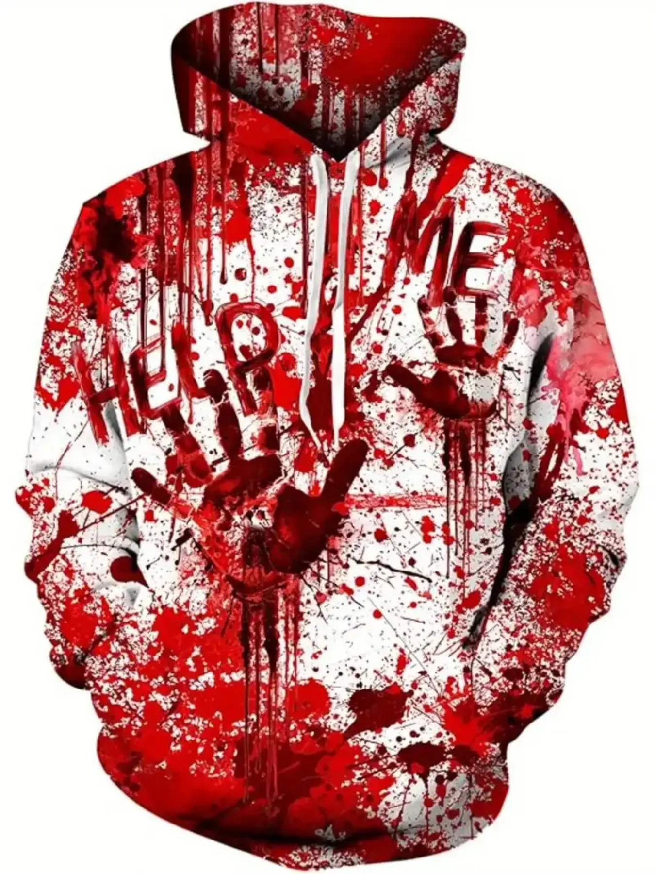 Men's Casual Halloween Gothic Hooded Sweatshirt with Realistic Blood Stain Palm 3D Print, Hooded Pullover for Party and Daily Wear, Spring & Fall Fashion