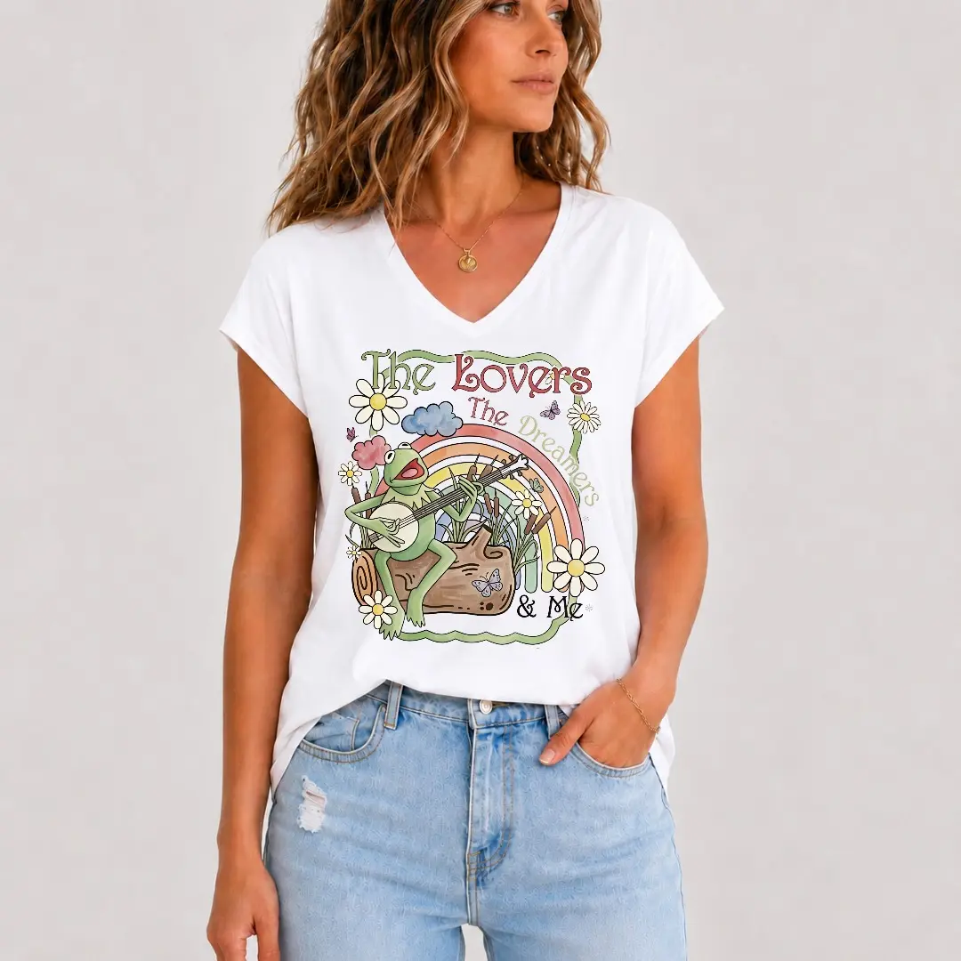 Vintage Watercolor Kermit the Frog  Shirt, Muppets Rainbow Tee, "The Lovers The Dreamers and Me", Family Trip Tee 2026 Unisex Womenswear Graphic Tops 546 graphic teeviral tiktok shirt