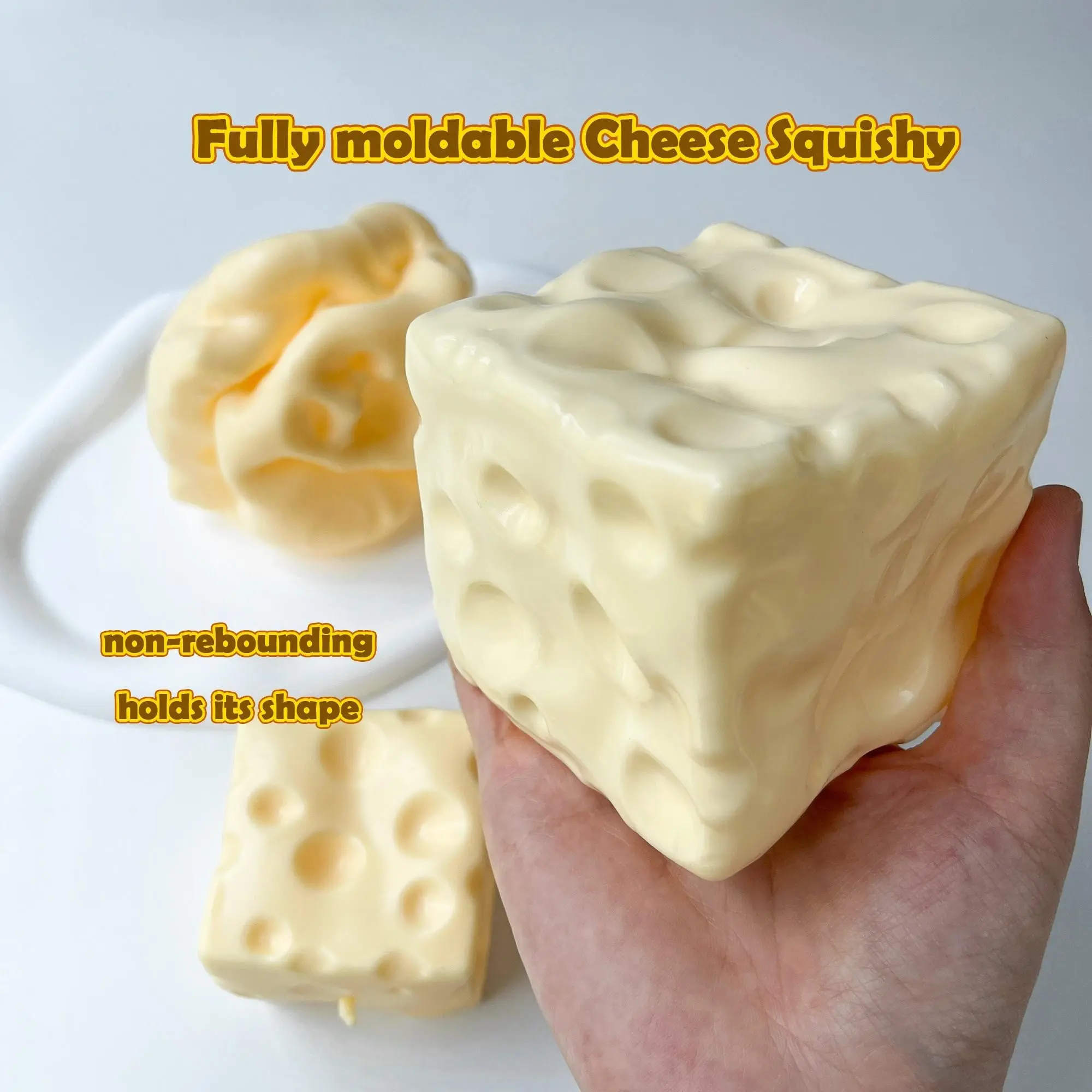 Cheese Stress Relief Toy, Moldable Soft Fun Toy, Coconut Oil Filled Sensory Toy, Helps Relax and Focus, Suitable for Adults and Children