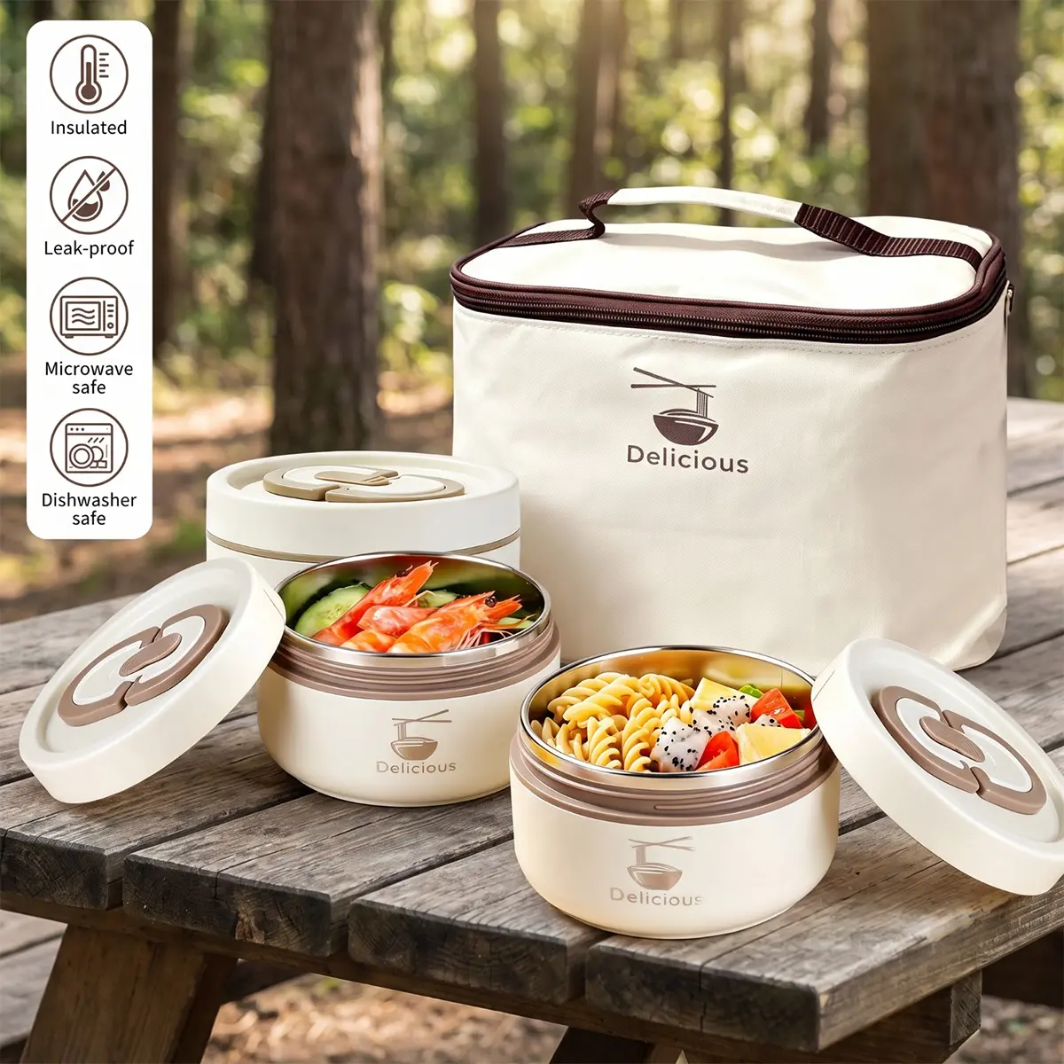 4 Pcs Portable Insulated Lunch Container Set for Adult, Stackable Stainless Steel Bento Box for Hot Food with Insulated Lunch Bag Unisex 4 Separate Thermal Food Container