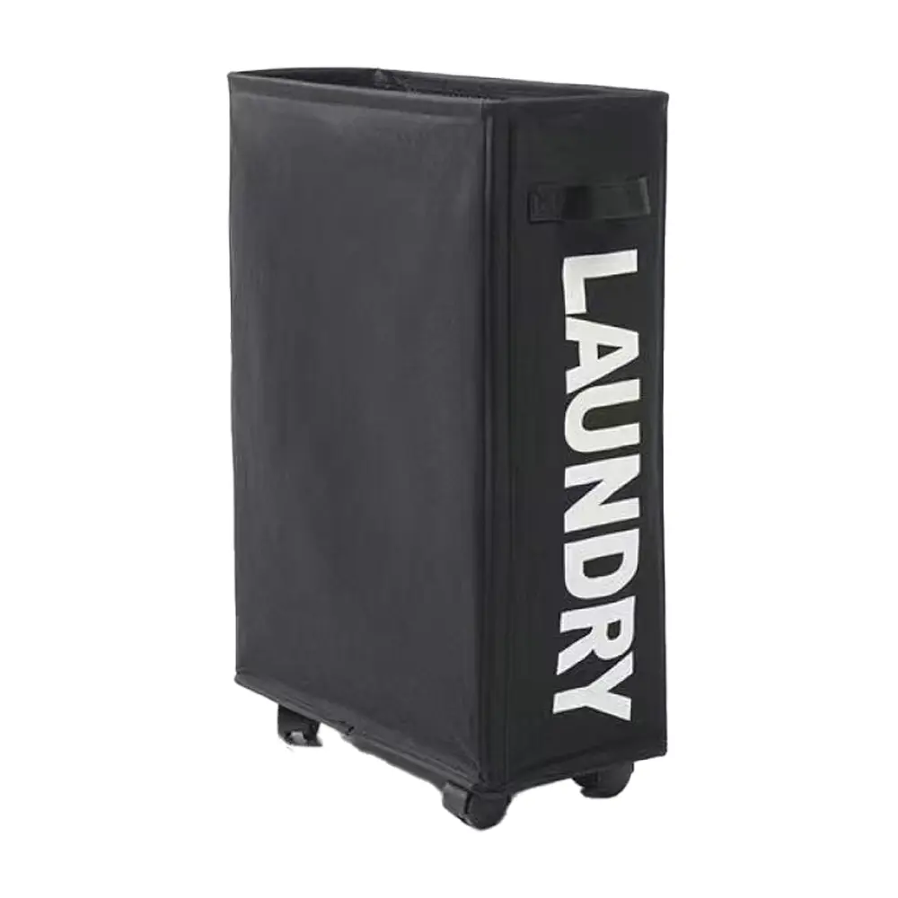 45L Foldable Laundry Basket with Wheels, Portable Narrow Storage Bin for Small Rooms, Bathroom Dirty Clothes Organizer, Gym Yoga Mat Holder, Folding Laundry Basket, Foldable Washing Basket