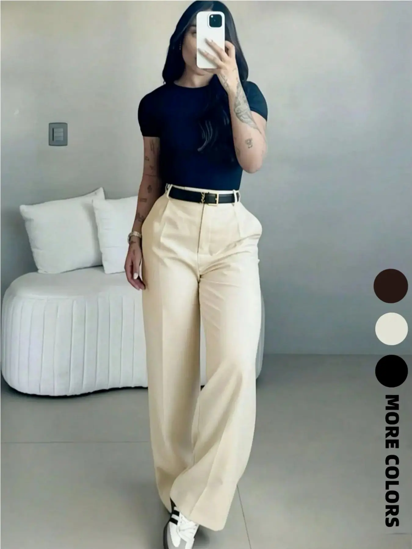 Women's Basic Plain High-Waist Business Pants, Suitable for Office and Daily Wear, Elegant Casual All-Season Commuter Trousers