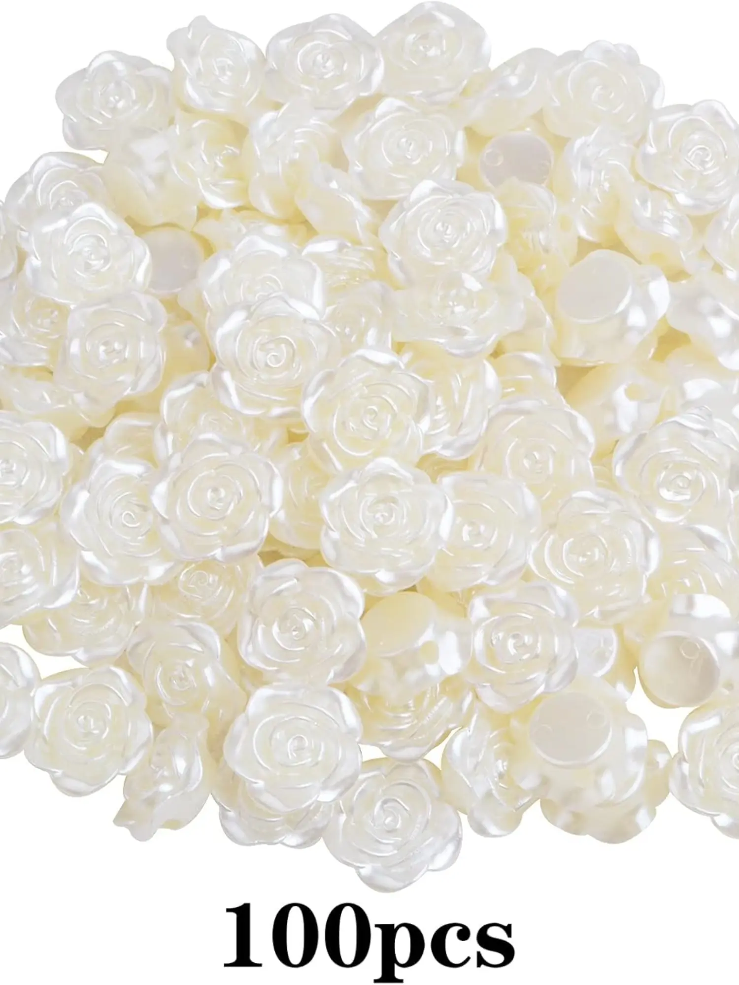 100pcs 15mm ABS Plastic Rose Flower Beads, Decorative Beads, Pearl Flower Buttons Beads for Crafts,Sewing Flat back ABS Wedding Decor White Buttons for Clothes,Slime Charms for Jewelry Making Supplies Bulk DIY Bracelet Hair Clip Phone Charms