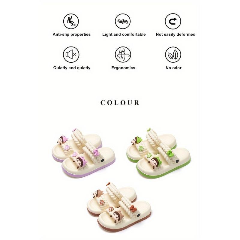(New)Women's Slide Sandals With Cute Cartoon Design, Soft Sole Summer Open Toe Shoes, Indoor & Outdoor EVA Slides