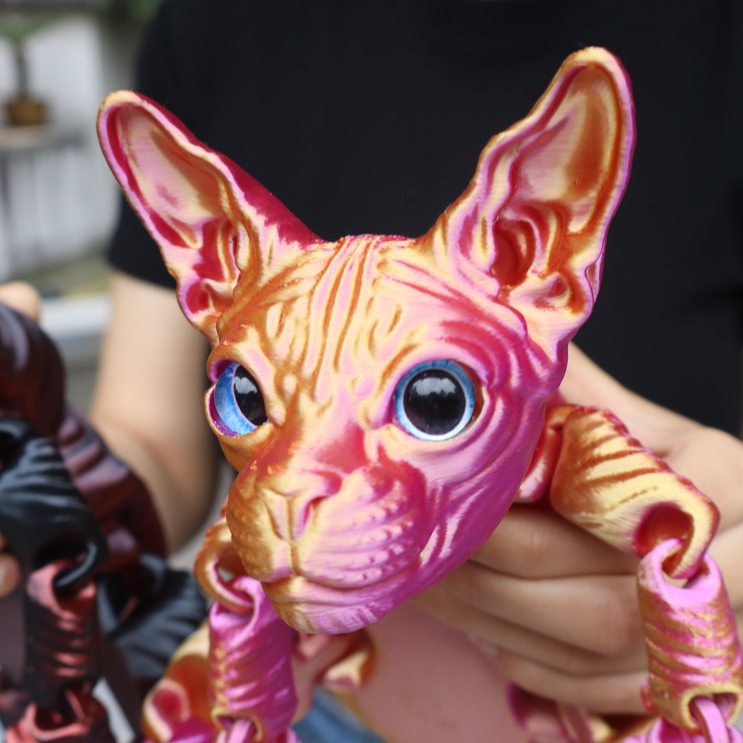 3pcs 3D Printed Cute Large Hairless Cat Decorative Figurine, Realistic Eyes, Colorful Kitten Gift Set, Perfect Holiday Party Decoration, Home Decor Ornaments