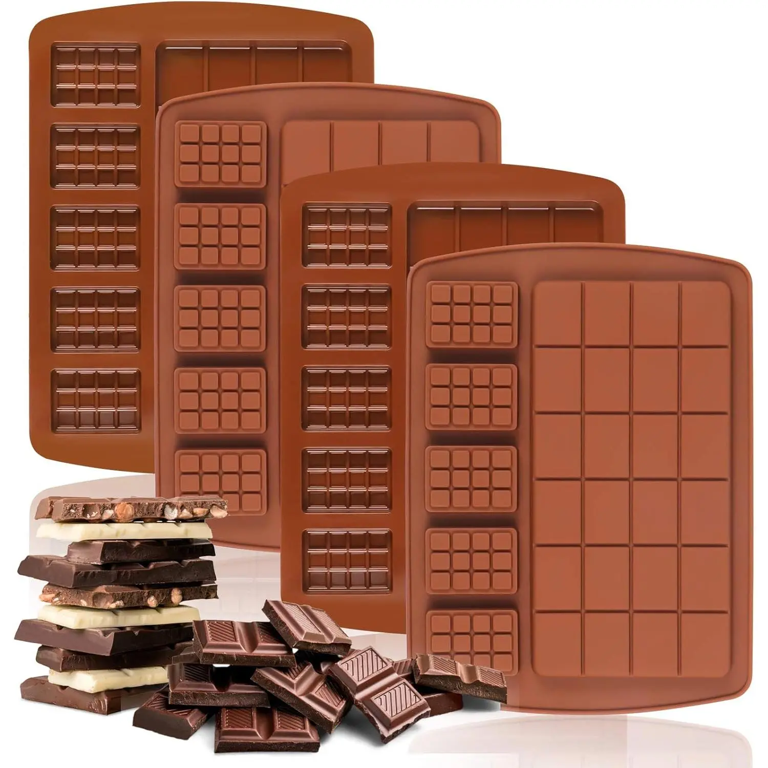 Chocolate Bar Mould Silicone, 4 count Break Apart Chocolate Moulds for DIY Chocolate Bars, Candy Bar Moulds, Pralines, Caramels