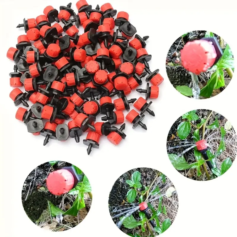 500pcs Automatic Irrigation Sprinkler Heads, Little Red Cap Closable Drippers, 8-Hole Adjustable Flow Sprinklers, Fruree Drip Irrigation Accessories, Orchard Agricultural Garden Lawn Farm Water Drippers, Greenhouse Potted Plants Balcony Flower Pot Drip Em