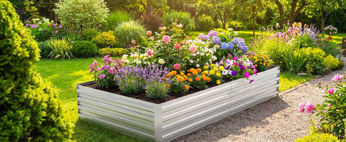 6x3x1FT Galvanized Raised Garden Bed Outdoor Patio, Large Rectangular Metal Planter Boxes,Plant Container Kit for Gardening, Vegetables, Flowers, Herbs,Silver,1 Pack