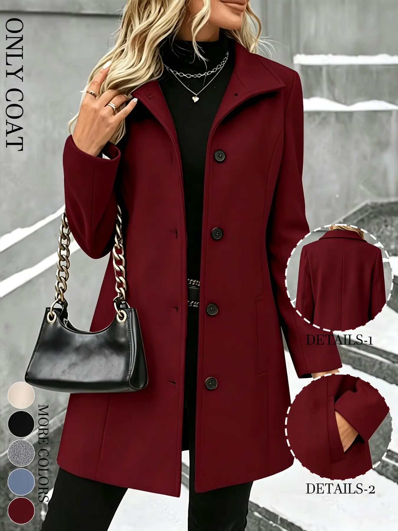 Women's Autumn Winter Fitted Outerwear, Elegant Long Sleeve Button-Down Jacket, Comfortable Plain Color Coat for Daily Wear