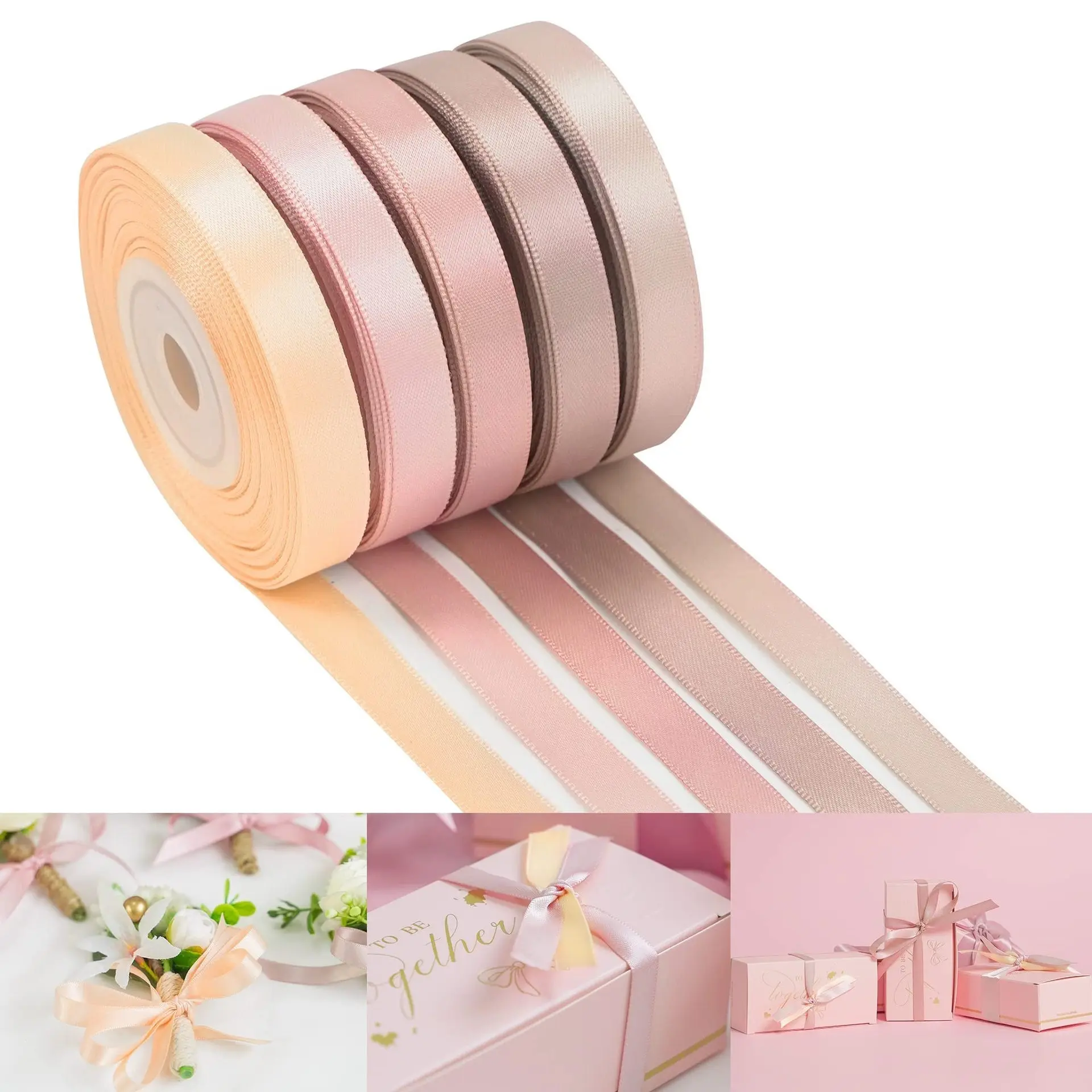 5 Rolls Multicolor Ribbon Set, 5yds per roll, Blue Series, Spring Summer Wedding Festival Decoration, DIY Small Roll Ribbons, Decoration for Wedding Party