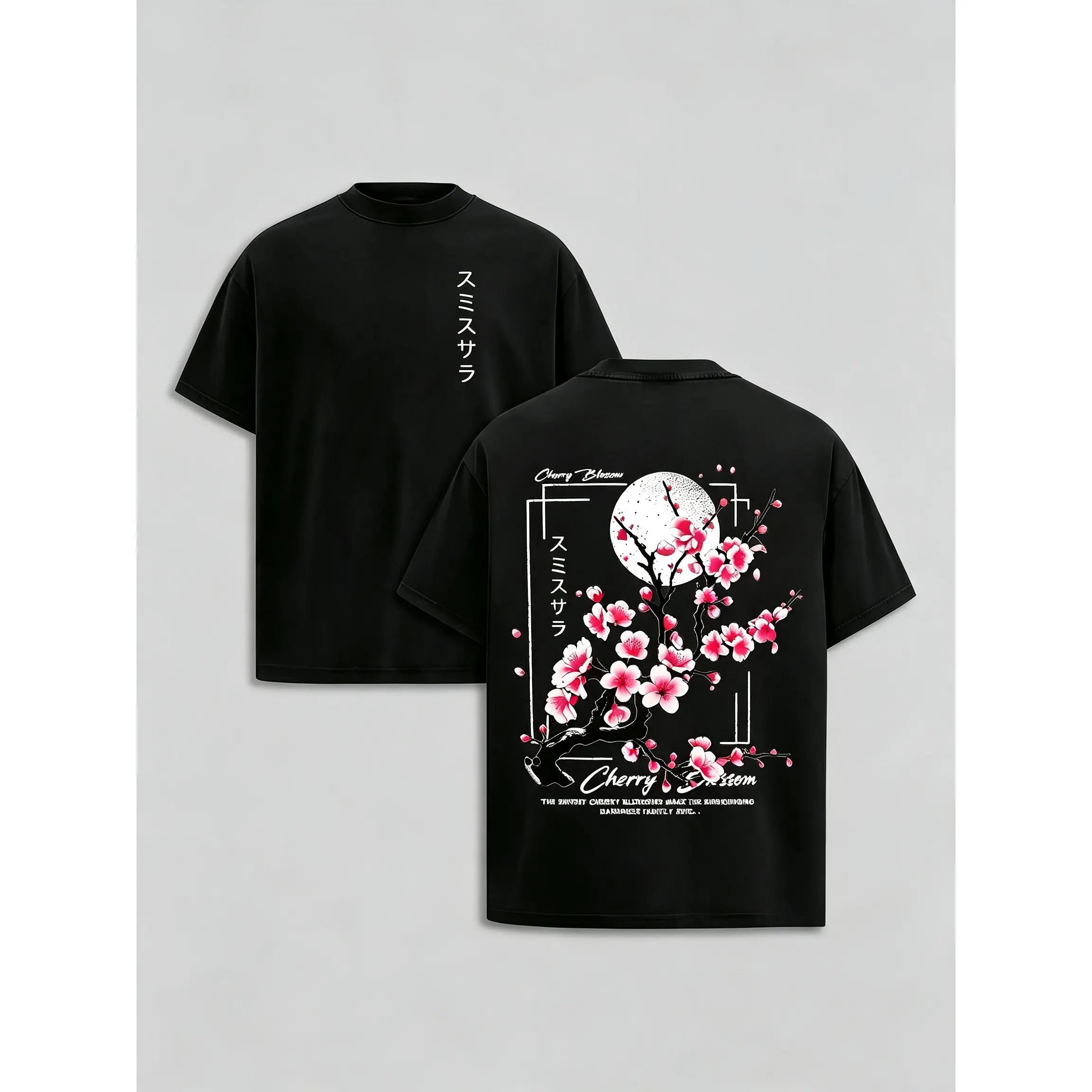 Men's Oversized Distressed T-Shirt with Sakura Japanese Letter Graphic, Cotton Round Neck Short-Sleeve for Daily Wear, Wrinkle, Shortsleeve, Fabric, Soft, Menswear, Retro, Casual, Streetwear, Fitness, Breathable, Graphic Shirts,