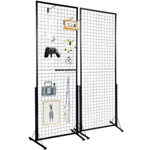 VEVOR 2' x 5.6' Grid Wall Panels Tower, 2 Packs Wire Gridwall Display Racks with T-Base Floorstanding, Double Side Gridwall Panels for Art Craft Shows, Retail Display with Extra Clips and Hooks