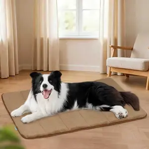 Dog Crate Pad for Large Dog - 35"x23" Memory Foam Dog Bed, Washable & Anti-Slip Dog Bed Mat, Ultra Soft Kennel Pad for Dogs Cozy Sleeping Mat, Khaki