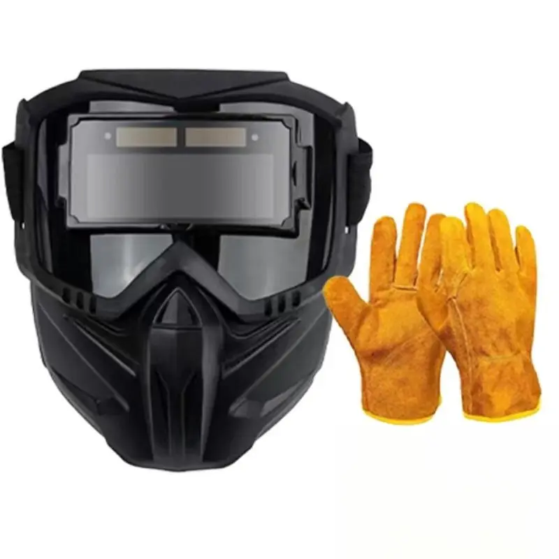 2-Piece Welding Hood & Gloves Set – Auto-Darkening Welding Mask with Adjustable Shade, Cowhide Leather Welding Gloves, Hard Hat Compatible – Welding Safety Gear