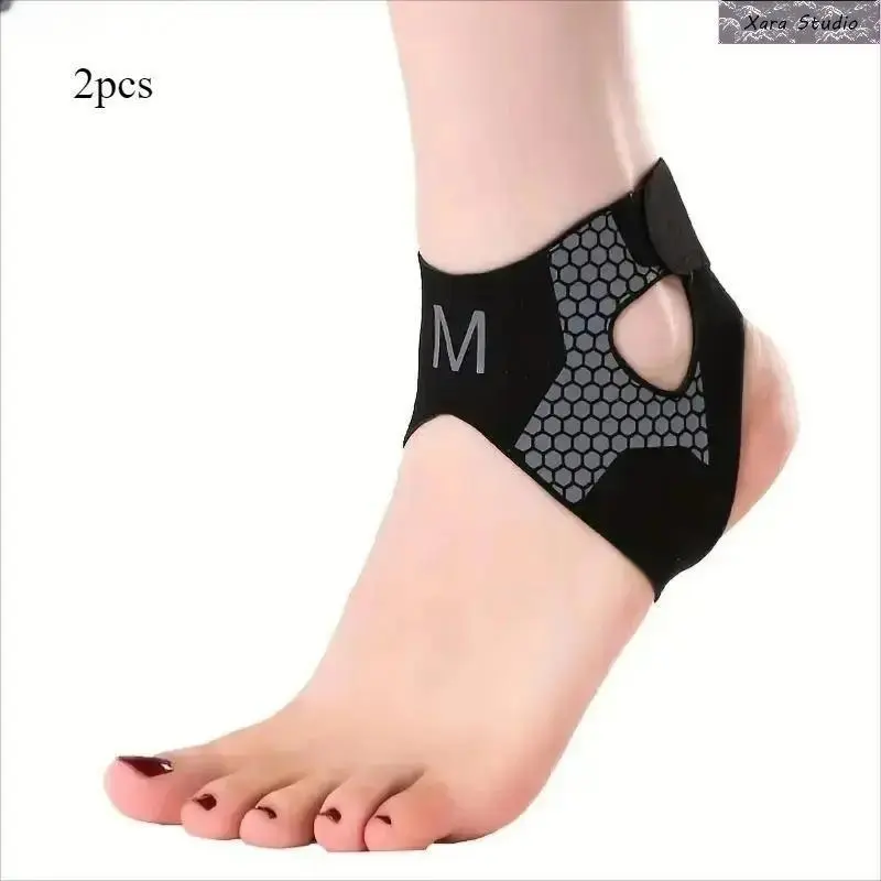 【Summervibes】2pcs Elastic Compression Ankle Support Brace, Soft Thickened Ankle Stabilizer Cuff, Flexible Comfort Foot Protector, Unisex Sports Support Sleeve for Basketball Running Gym Workout Injury Recovery & Daily Foot Joint Protection Healthcare Blac