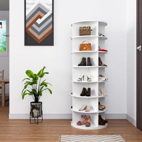 [Bellemave]6-7 Tier Rotating Shoe Rack Tower, 3 choices-Spinning Shoe Display, 360 Shoe Rack Storage Round Carousel, Vertical Handbag Rotate Shoes Closet Organization, Christmas Gift (WHITE)