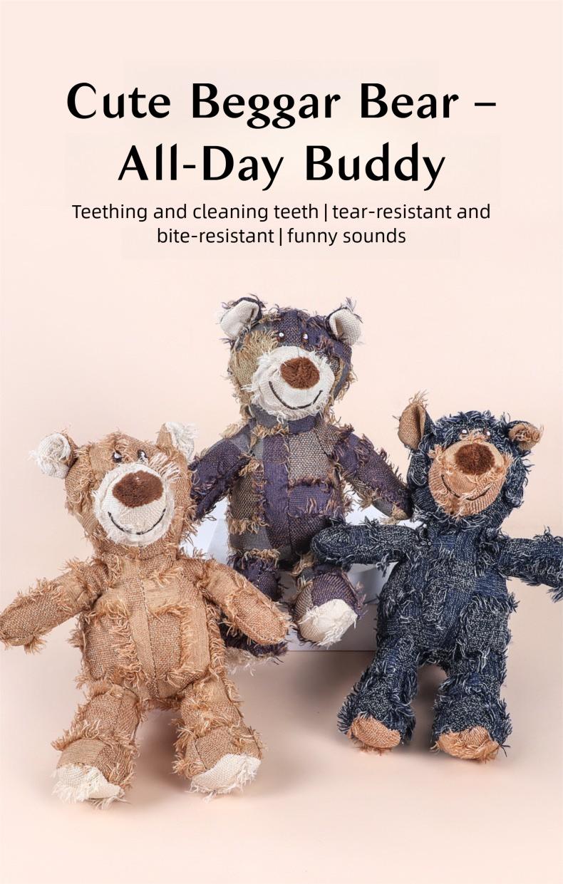 Durable Bear Dog Toy – Chew-Resistant Plush, Built-In Dental Ribs, Indestructible for Heavy Chewers (Squeaker Inside)