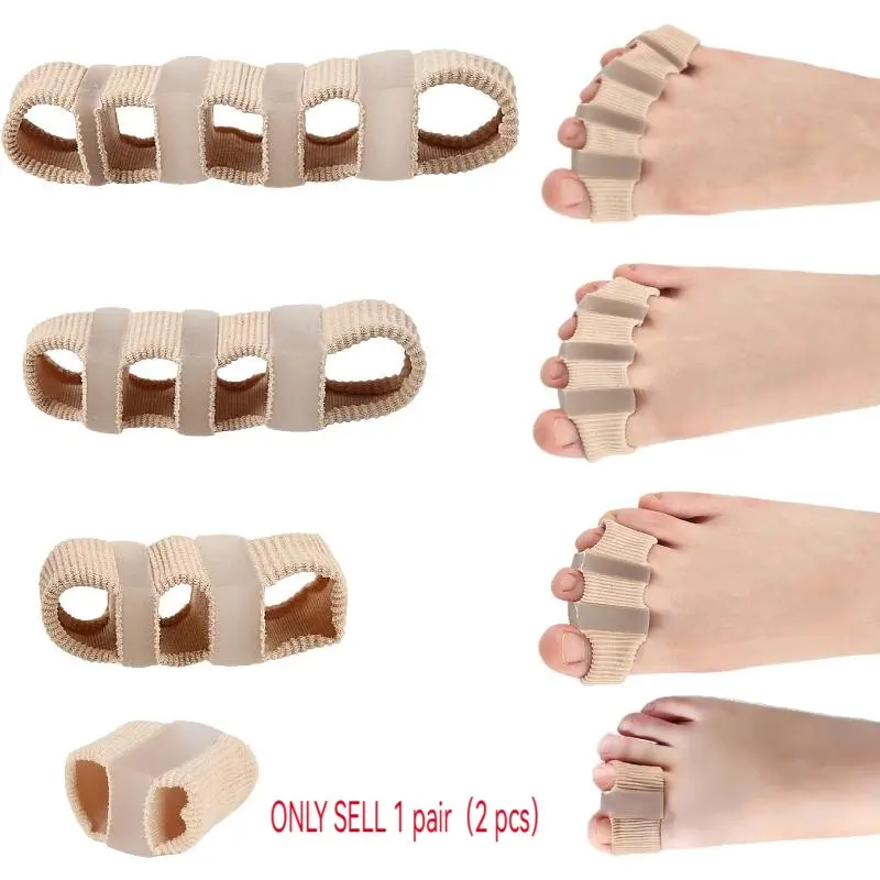 2 pairs of toe pads with thumb protectors, made of soft gel material, can also be worn under socks. Skin tone, one-size-fits-all design, suitable for all seasons, with versatile separators, Gentle Pedicure Care Tool, Foot Care Product