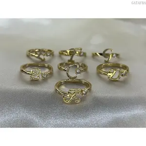 Adjustable 14K Gold Plated Initial Rings A-Z For Women