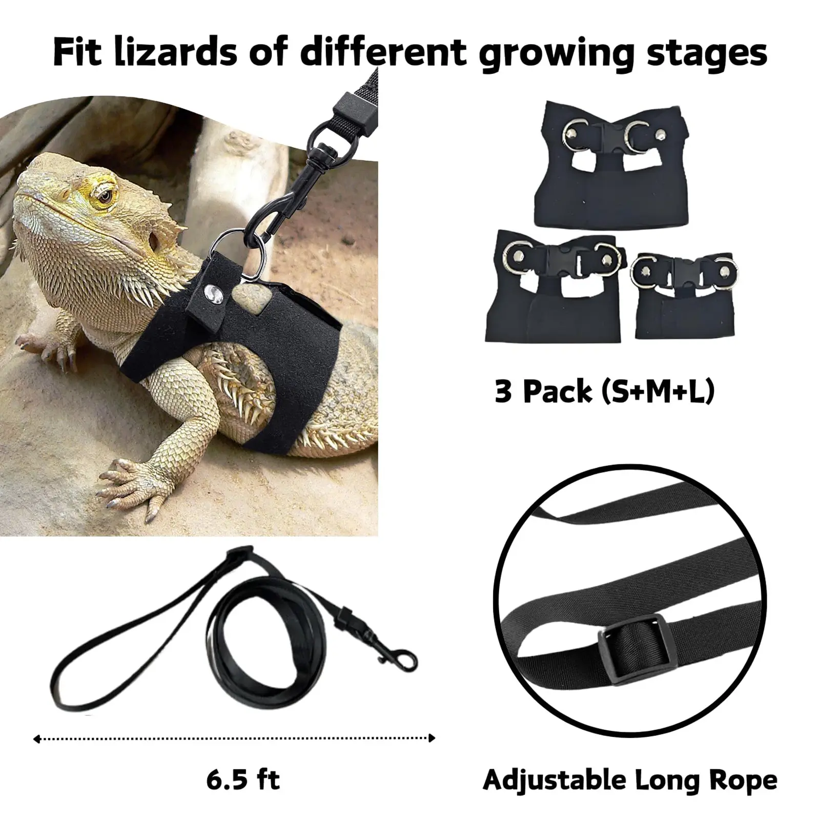 Lizard Harness Set, Adjustable Pet Leash and Harnes, Comfortable Microfiber Leather, Ideal for Small Pets, Outdoor Walks, /