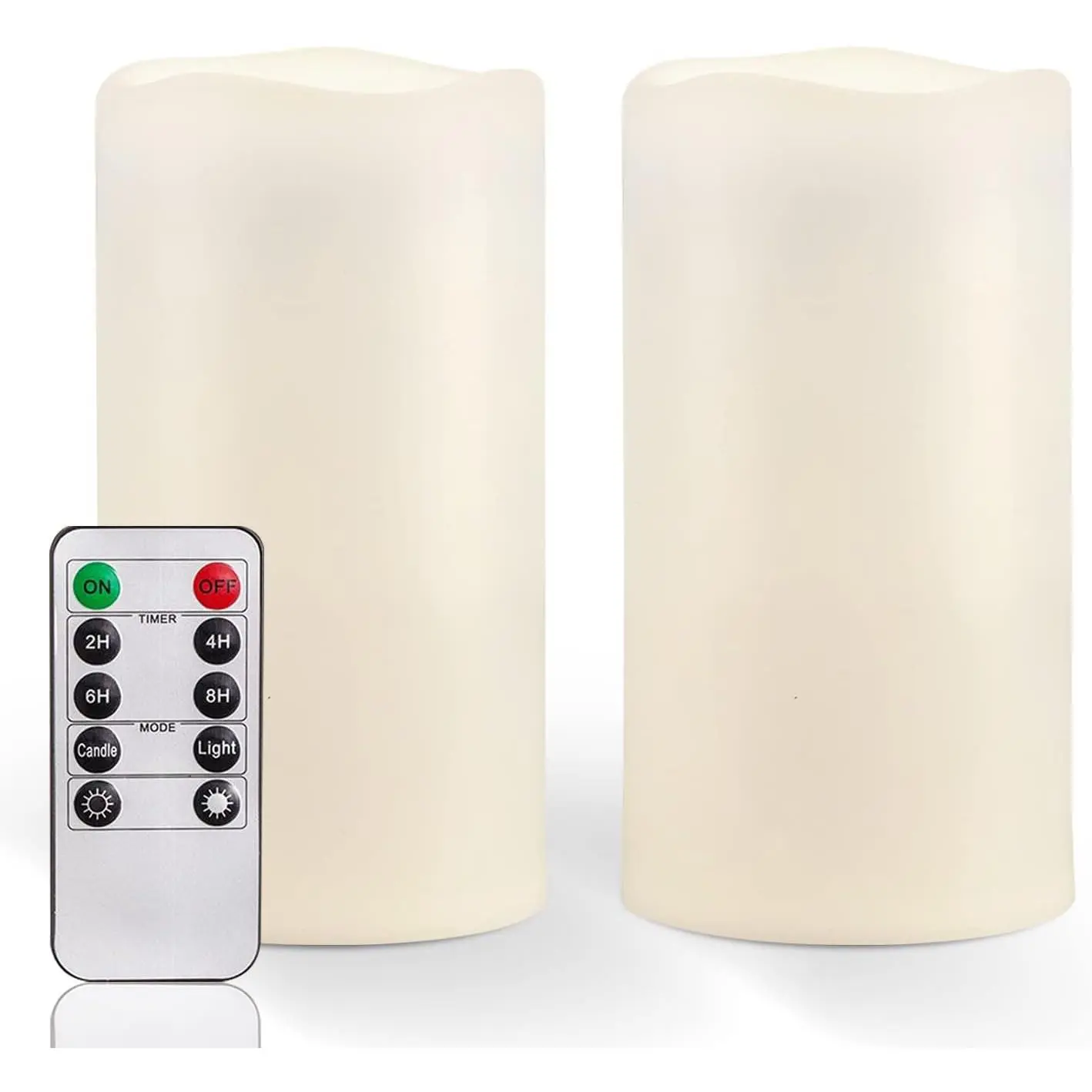 6" x 4" Large  Outdoor Flameless Candles with Remote Control and Timer,  Operated Flickering LED Pillar Candles for Indoor Outdoor Lanterns, Porch, Long Lasting, Set of 2