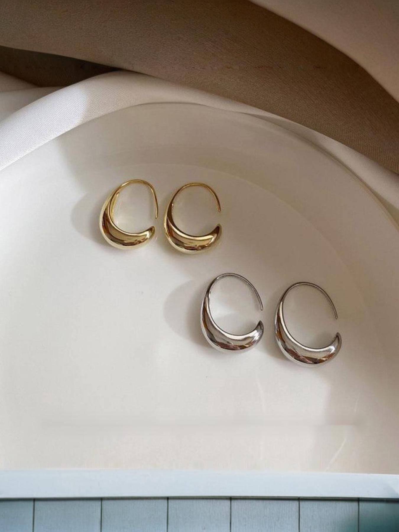 Golden/silver Color Earrings, Personality Exaggerated Casual Style, Plain Design, Metal Chain Material, All-Season Accessory