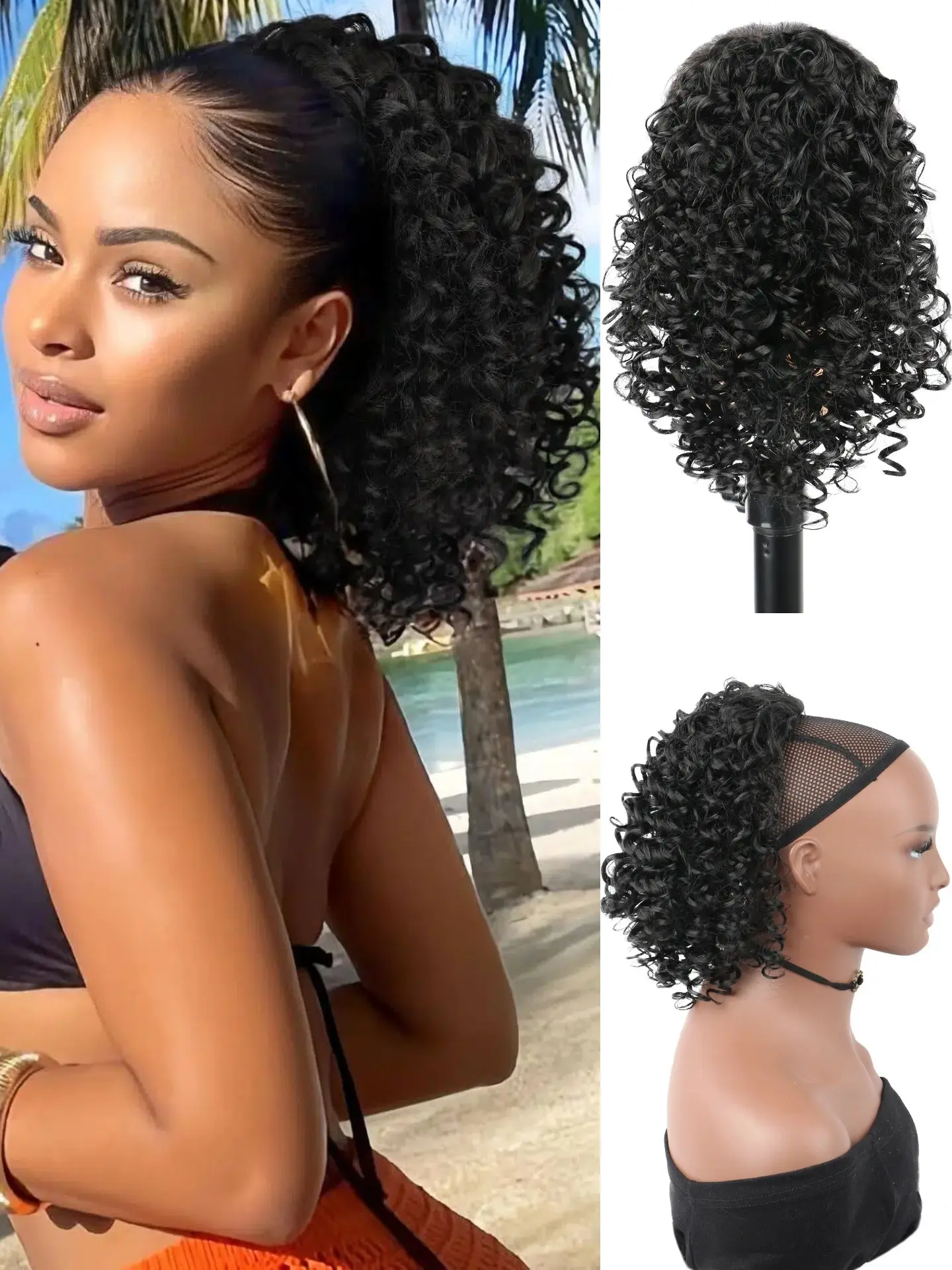 Ponytail Extension 12Inch Curly Drawstring Ponytail for Women Short Curly Wavy Ponytails Hair Extensions Synthetic Hairpiece for Daily Use Hairstyle