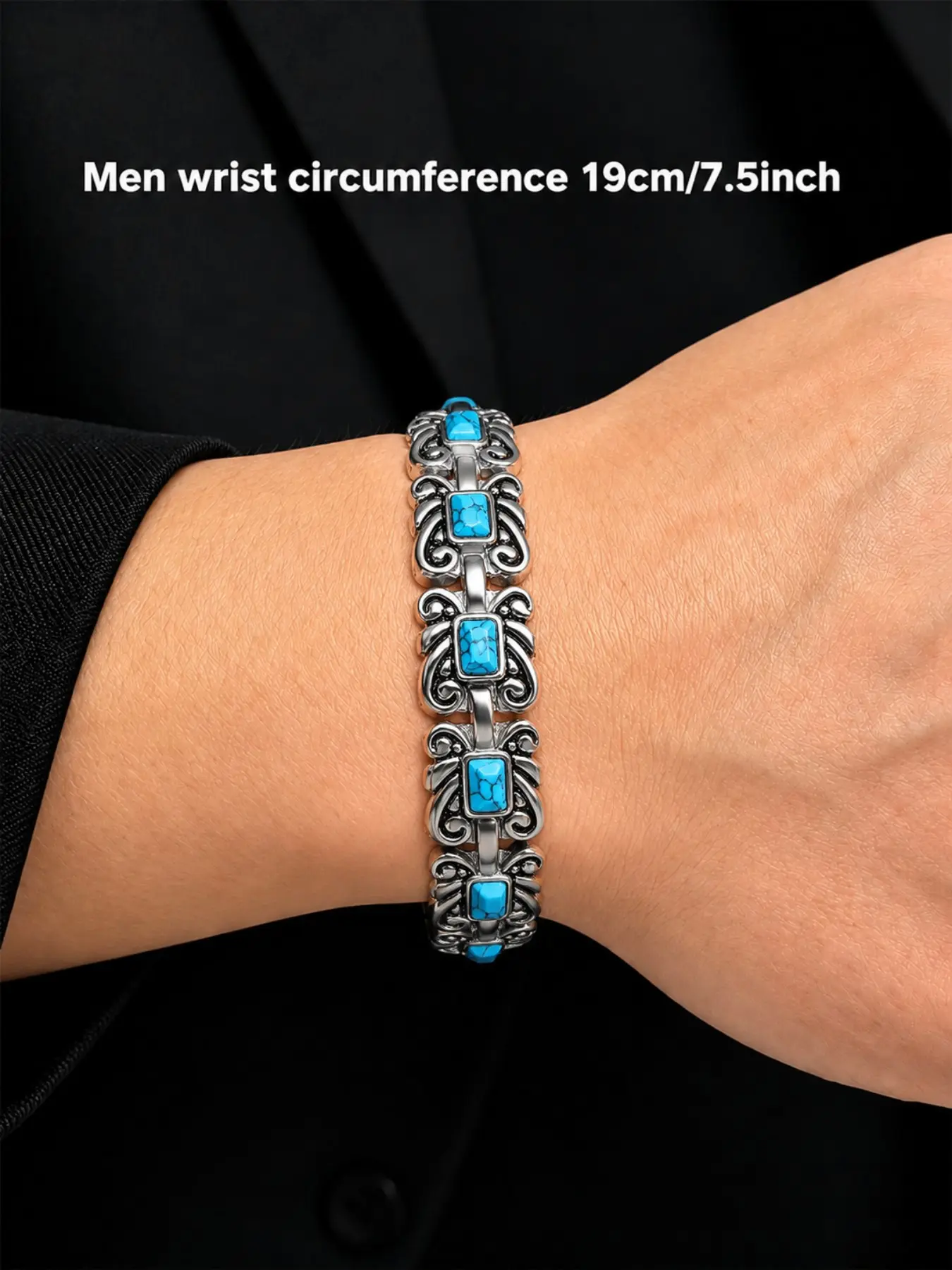 Magnetic Turquoise Stainless Steel High Quality Exquisite Bracelet for Women & Men, Adjustable Size with Sizing Tool, Unisex Jewelry Gift Idea
