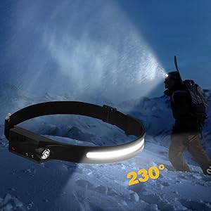 2PCS Rechargeable 230° Wide Beam LED Headlamp with Motion Sensor and Camping Accessories Gear, Waterproof Flashlight for Adults, Hiking, Running, Repairing, Fishing, Cycling