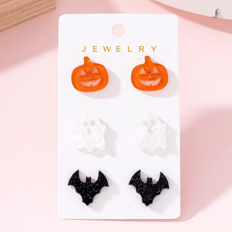 Women's 3-Pair Halloween Dangle Earring Set - Glitter Pumpkin, Ghost, Bat Designs - Versatile Fashion Costume Jewelry for Holiday, Daily Outfit Matching, Earrings For Women
