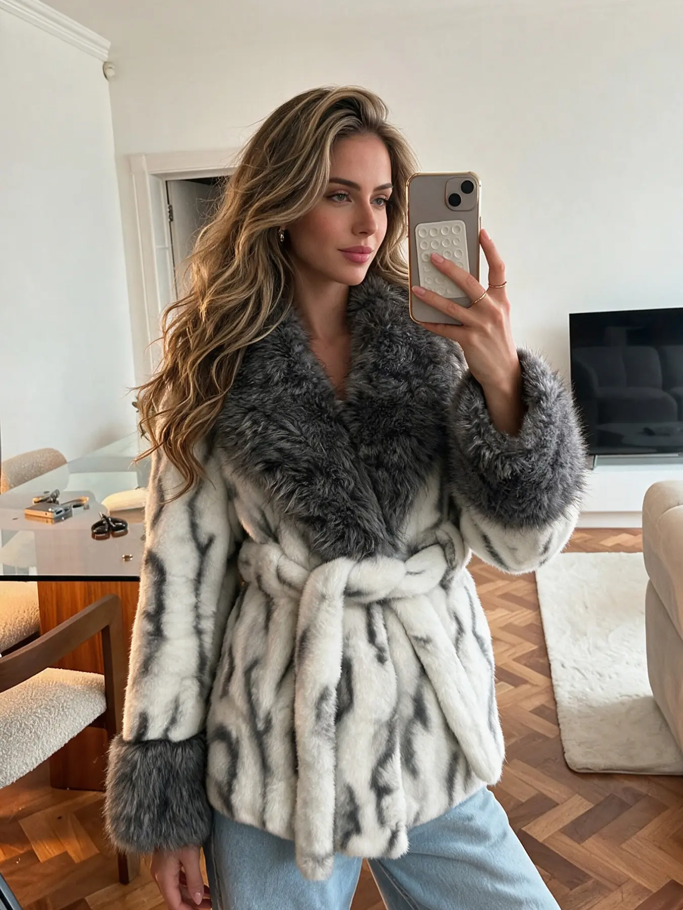 2026 Winter New Evening Date Elegant Artificial Fur Coat, Fashionable Large Collar Long Sleeve Women's Jacket, Vintage Loose Fit
