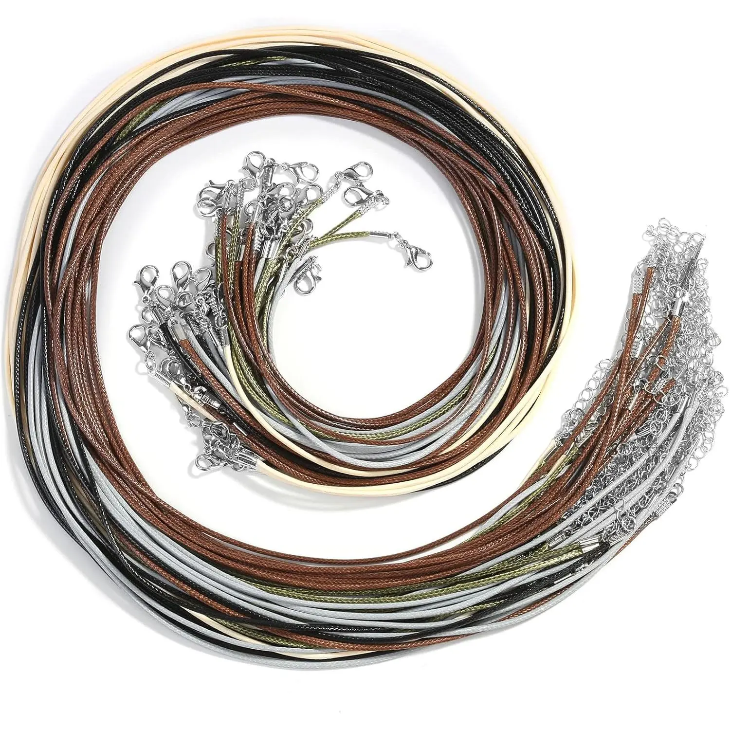 Necklace Cord, 50Pcs Necklace String Rope with Clasp, 24 Inch Waxed Cotton Cord Necklace Bulk for Charms Pendants, Bracelets, Necklaces, Jewelry Making Supplies and Beading Supplies