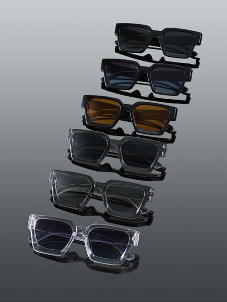 6-Pack Men's Rectangular Thick Frame Sunglasses, Classic Street Style Y2K Trendy Shades with UV400 Protection, Minimalist Design Eyewear Set for Street Photography, Outdoor & Casual Daily Wear