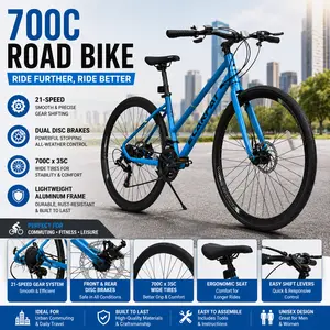 700C Road Bike Aluminum Alloy Disc Brakes 21 Speed Commuter Bicycle 35mm Tires Lightweight Hybrid Bike for College Students Men Women Adult Urban Transportation Daily Fitness Outdoor Cycling Travel Performance Durable Frame
