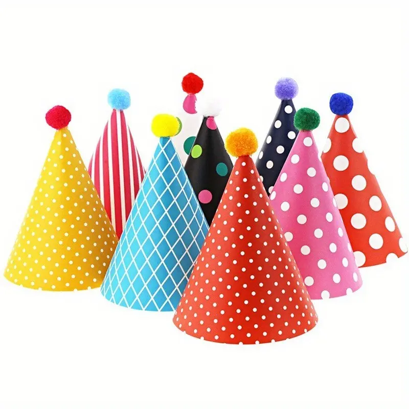 Birthday Party Hat, Multiple Polka Dot Pom-Pom Celebration Hats, Fun and Festive Accessories for Birthdays, Perfect for Parties and Events
