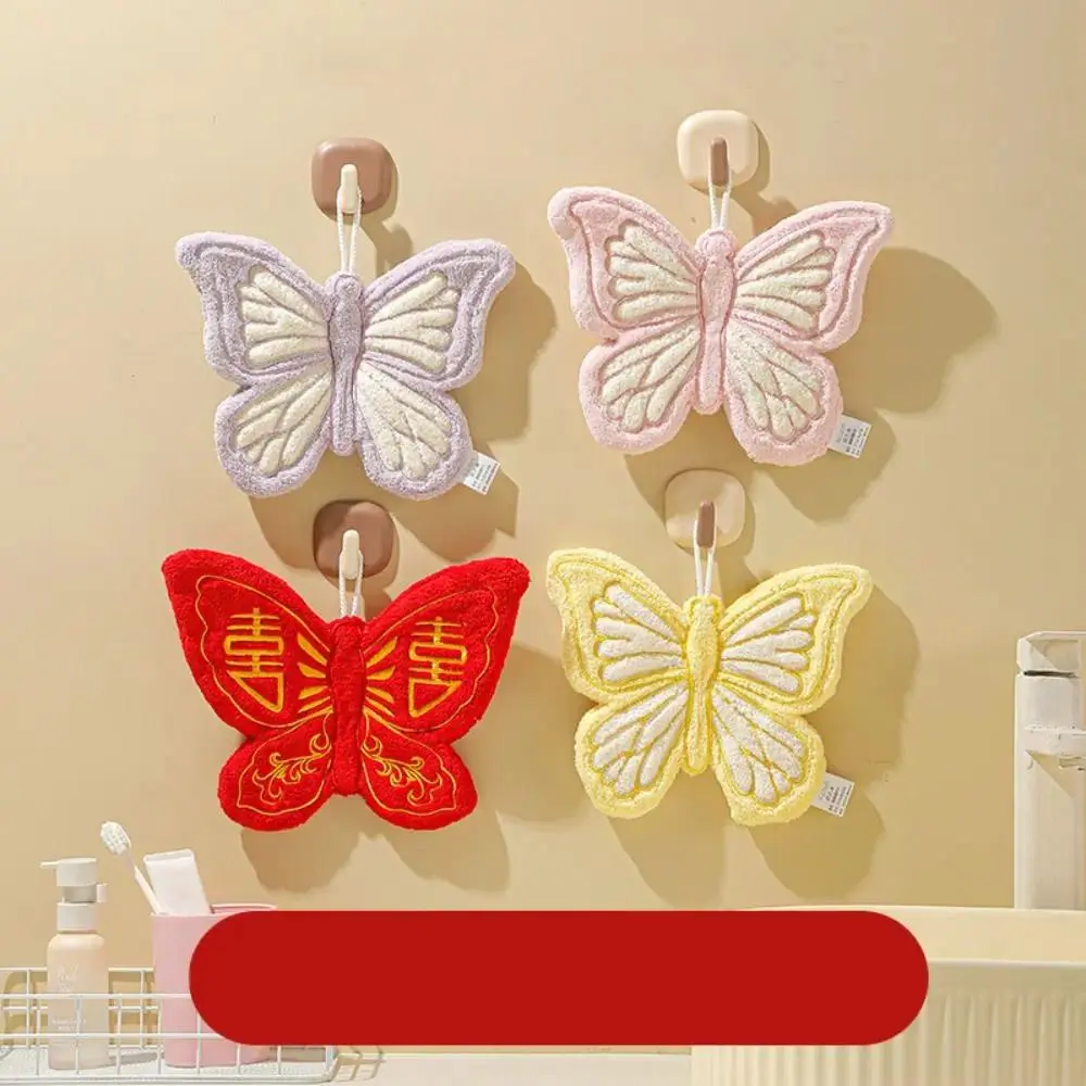 Coral Velvet Butterfly Hand Towel Traditional Absorbent Hanging Butterfly Towel Thickened Creative Butterfly Washing Towels