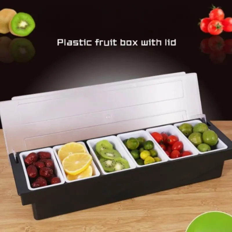 Father's Day / Mother's Day Chilled Condiment Server, 6 Compartment Ice Cooled Condiment Serving Container, Chilled Garnish Tray Bar Caddy with Lid, for Bartending & Serving Taco, Salad, Fruit, Home & Restaurant Supplies, Food Containers With Lids