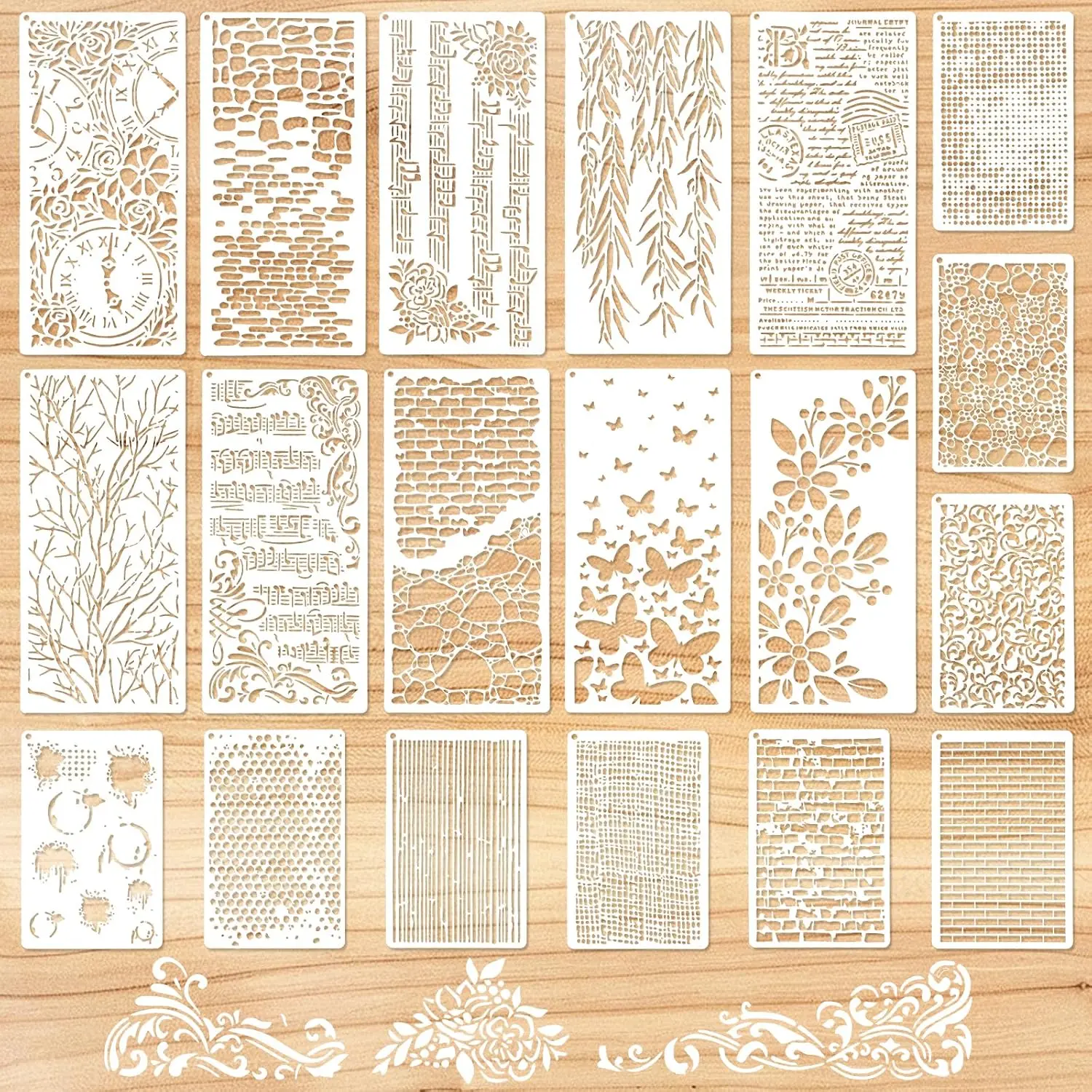 19 count Stencils for Crafts,   Layering  Stencils Musical Branches Floral Texture Background Templates for Painting   Furniture Paper Scrapbook Wall