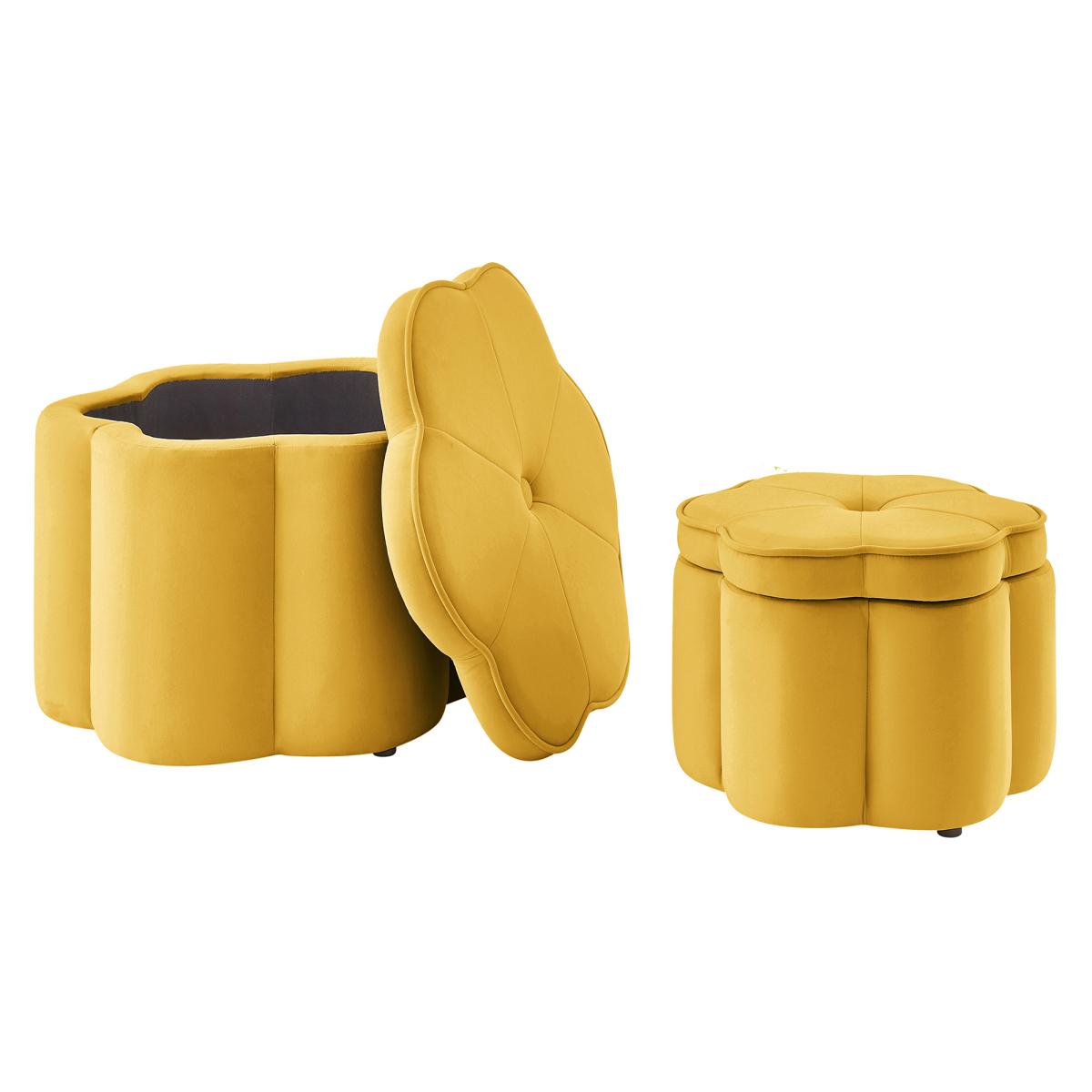 Set of 2 Ottoman with Storage,Flower Shape Petal Ottoman,Upholstered Velvet Storage Ottoman Bench,for for Living Room, Living Room and Entryway