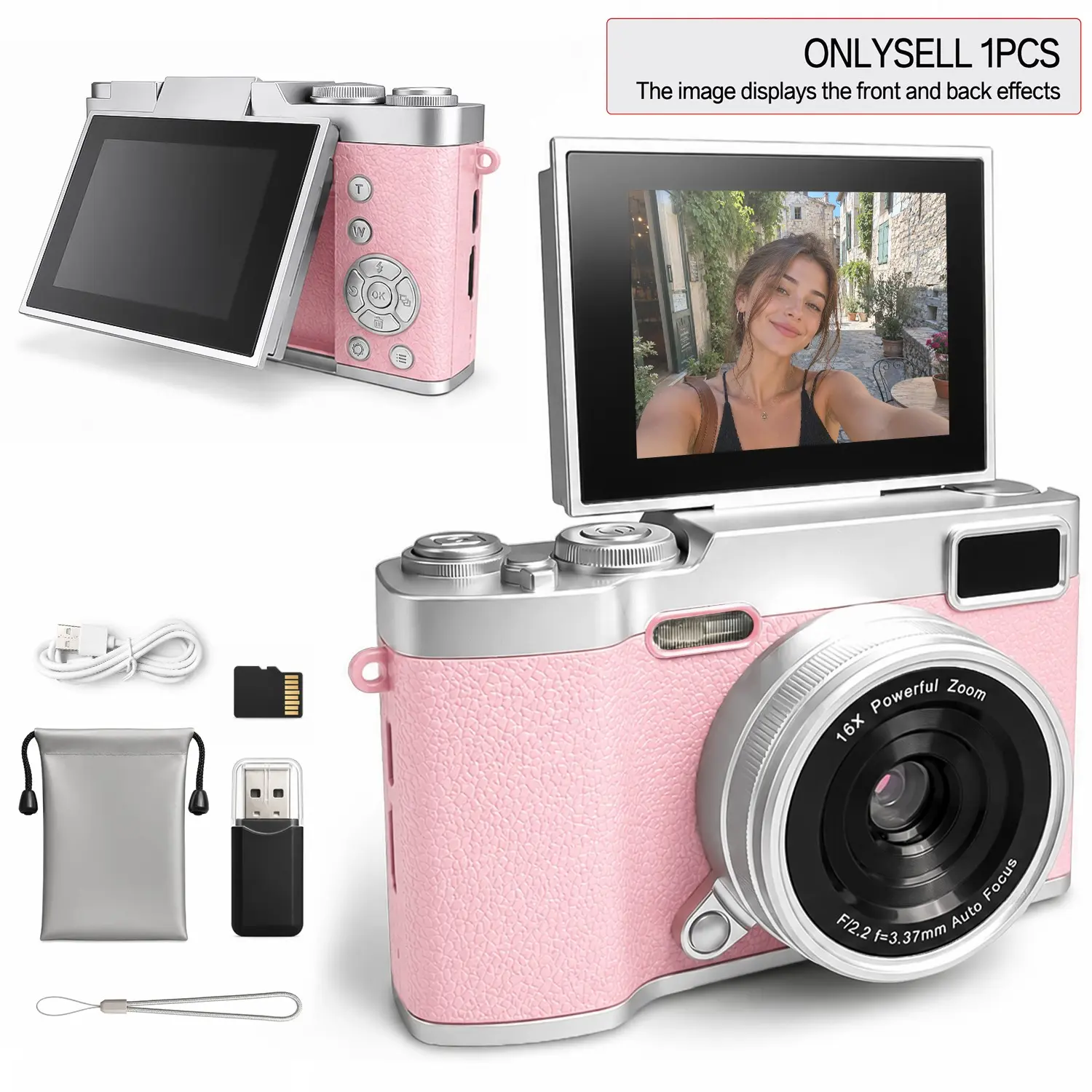 Portable Digital Camera M9, Compact 180° Flip Screen Camera, Elegant Camera Bag, Ideal for Vlogging and Photography, Perfect Valentine's Gift, Vlogging Selfie Camera