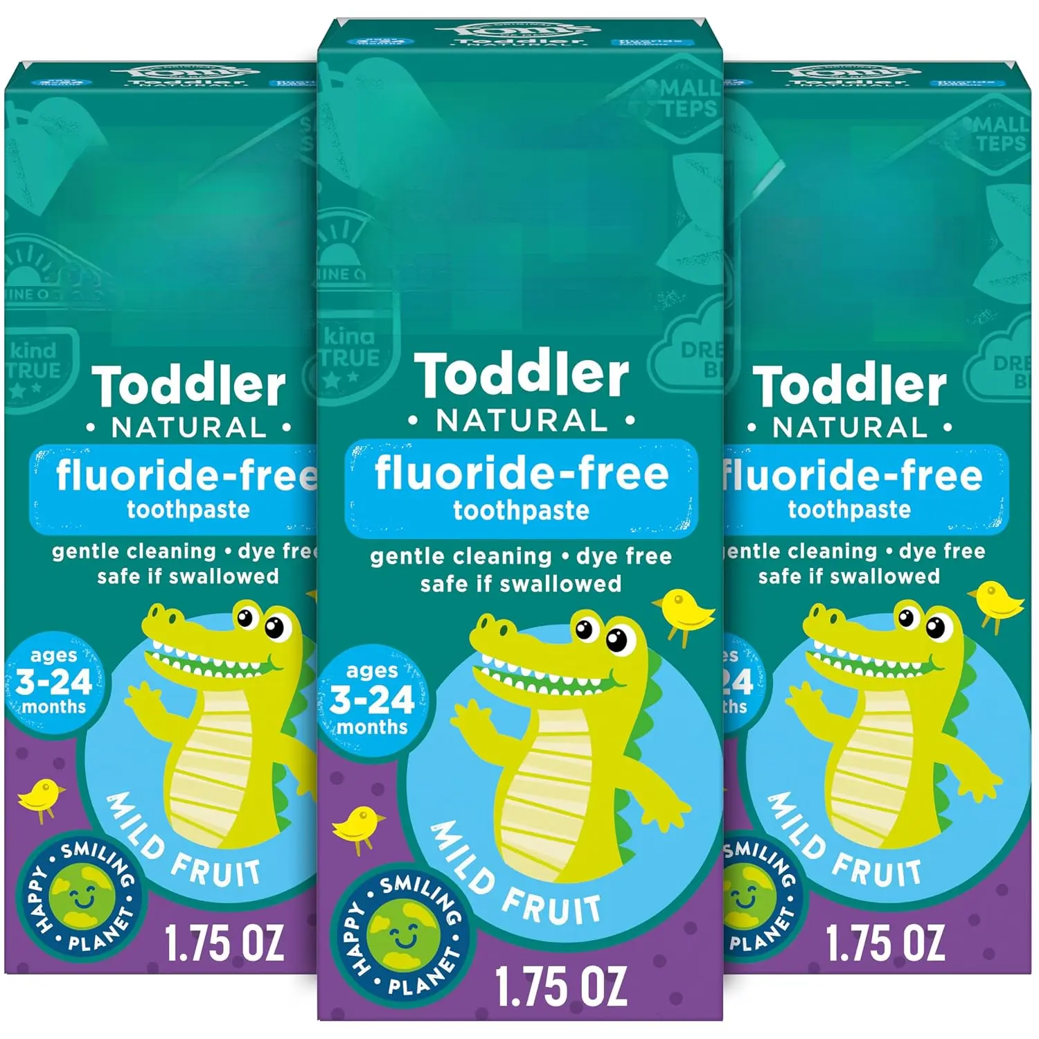 Fluoride-Free Toddler Training Toothpaste, Safe If Swallowed, Mild Fruit Flavor Clear Gel 3-Pack for 3-24M Babies