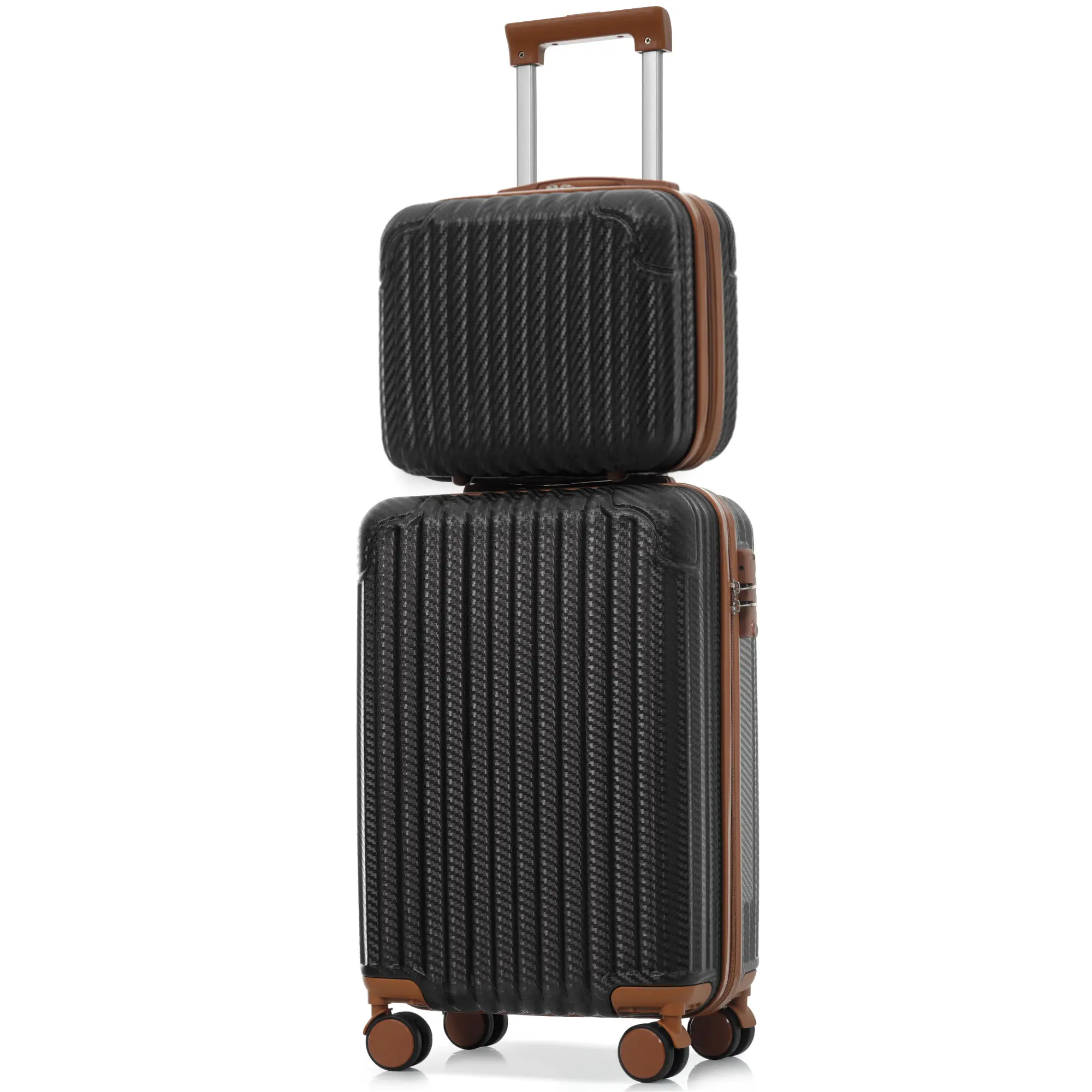 ARCH 2-Piece Set 20"+14" Hardshell Luggage - 20-Inch Carry-On Suitcase, 14-Inch Cosmetic Case, Lightweight ABS Plastic Scratch Res Travel Bag with TSA Lock, 360° Spinner Wheels for Business Trips/Short Getaways, Black Brown Color Options, Two Piece Set