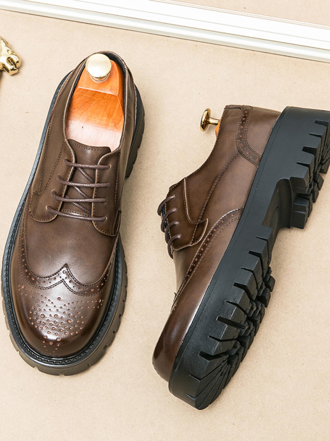Men's Fashionable Lace Up Front Brogue Design Shoes, 2024 New Style Casual Comfortable Pu Leather Shoes for Daily Wear, Business Style Shoes for Men
