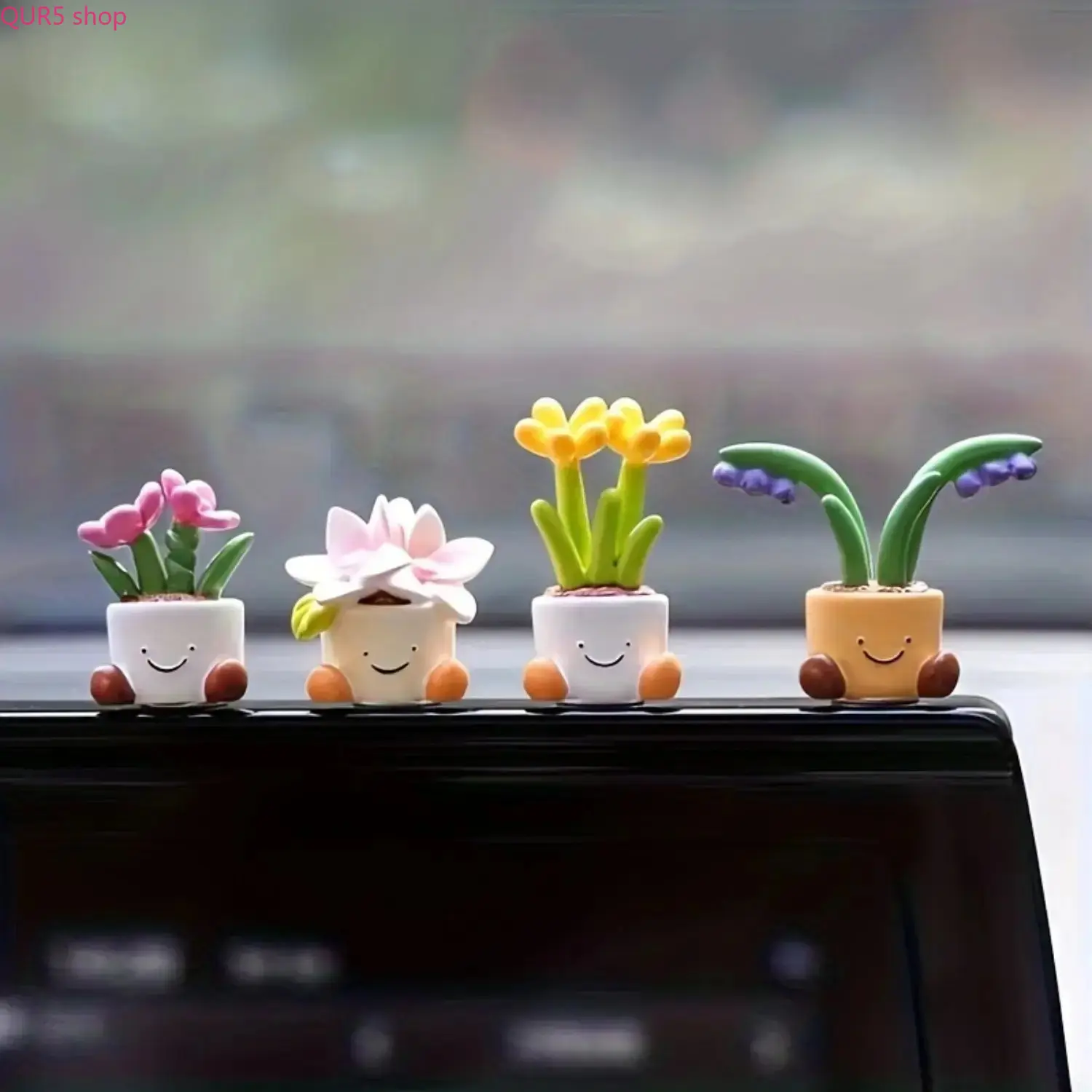 2026 4PCS Mini Potted Flower Car Ornaments, Cute Tiny Plant Dashboard Decorations for Auto Interior, Delicate Small Floral Trinkets, Versatile Decor for Vehicle Dash, Office Desk & Sweet Holiday Gift for Car Enthusiasts