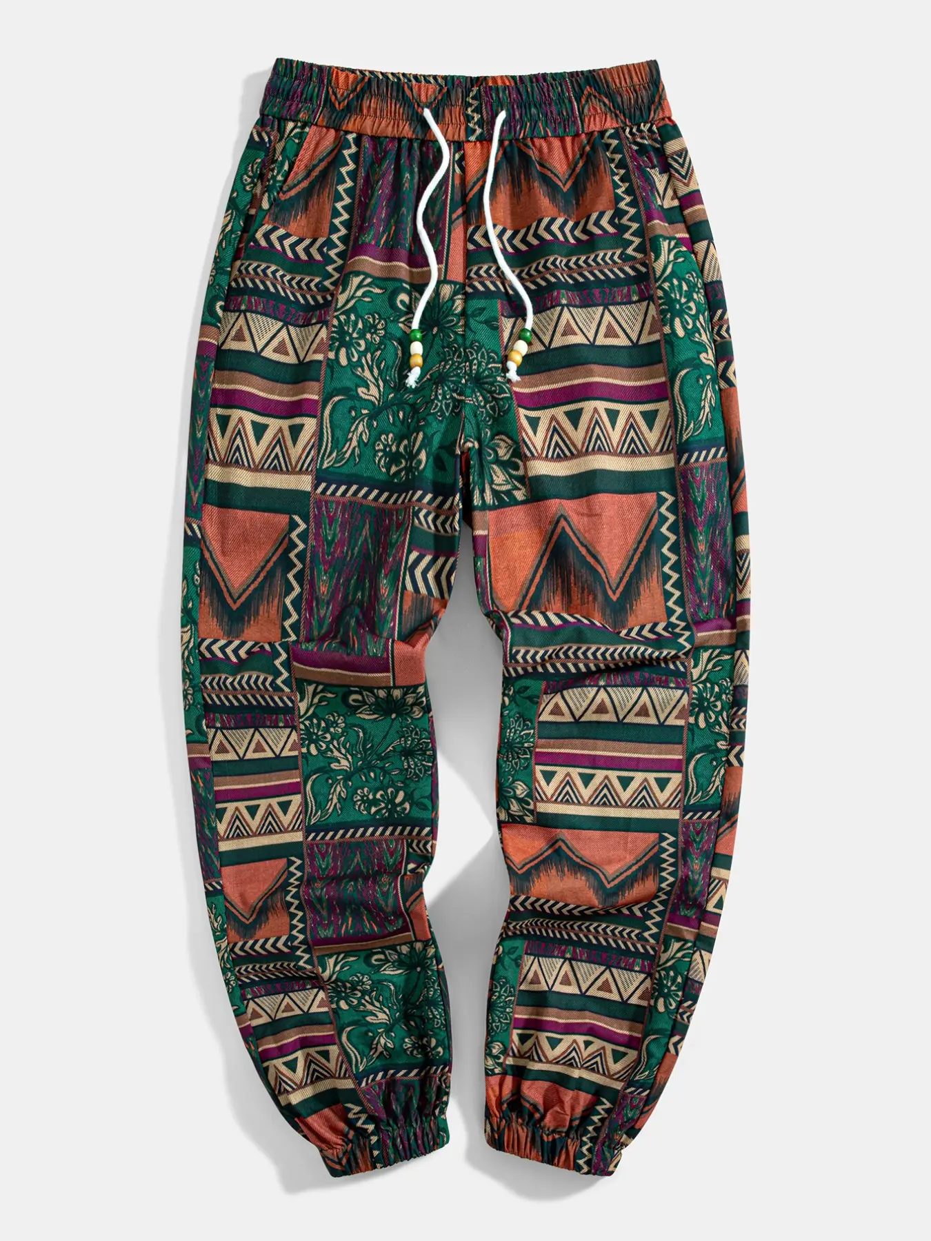 Men's Ethnic Aztec Print Casual Long Pants, Elastic Drawstring Boho Trousers, Beach Vacation, Streetwear, Summer Daily Wear, Menswear