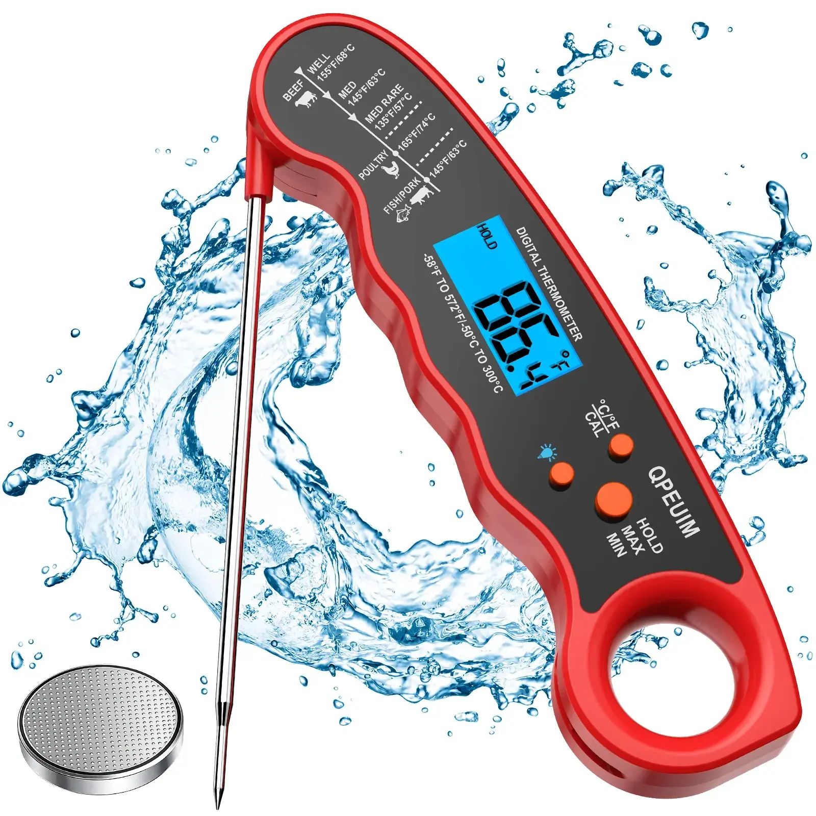 Instant Read Meat Thermometer Digital – Waterproof Food Thermometer with Backlight, Fast Accurate Cooking Probe for Grill, BBQ, Deep Fry, Turkey, Candy, Milk & Liquids, Kitchen Cooking Tool for Home Chef, Outdoor Grilling & Everyday Cooking Use