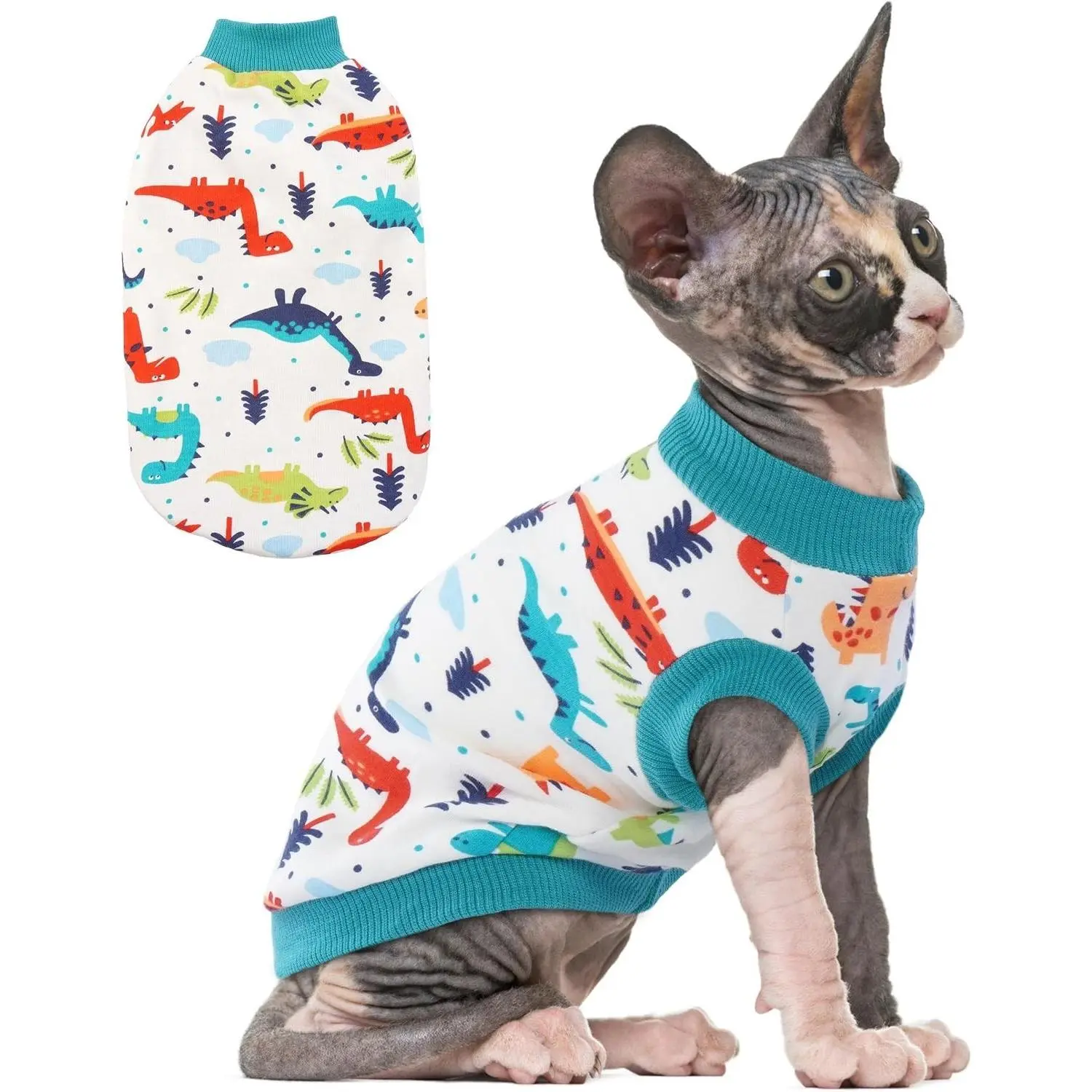 Sphynx Cat Clothes: Stretchy Sweater, Soft Hairless Shirt, Pullover Pajamas, Turtleneck for Sphynx Cornish Rex, Devon Rex - Blue, XS, Stretchy Fabric, Warmth