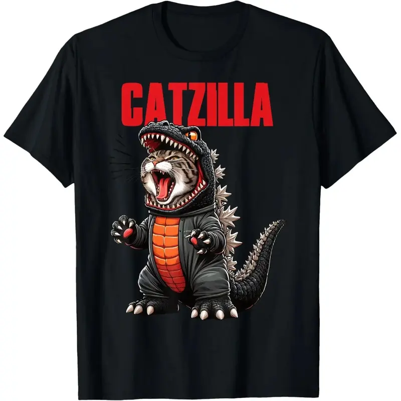 100% Cotton Unisex Cute Kitty Catzilla T-Shirt for Cat Moms & Dads 100% Cotton 180gsm