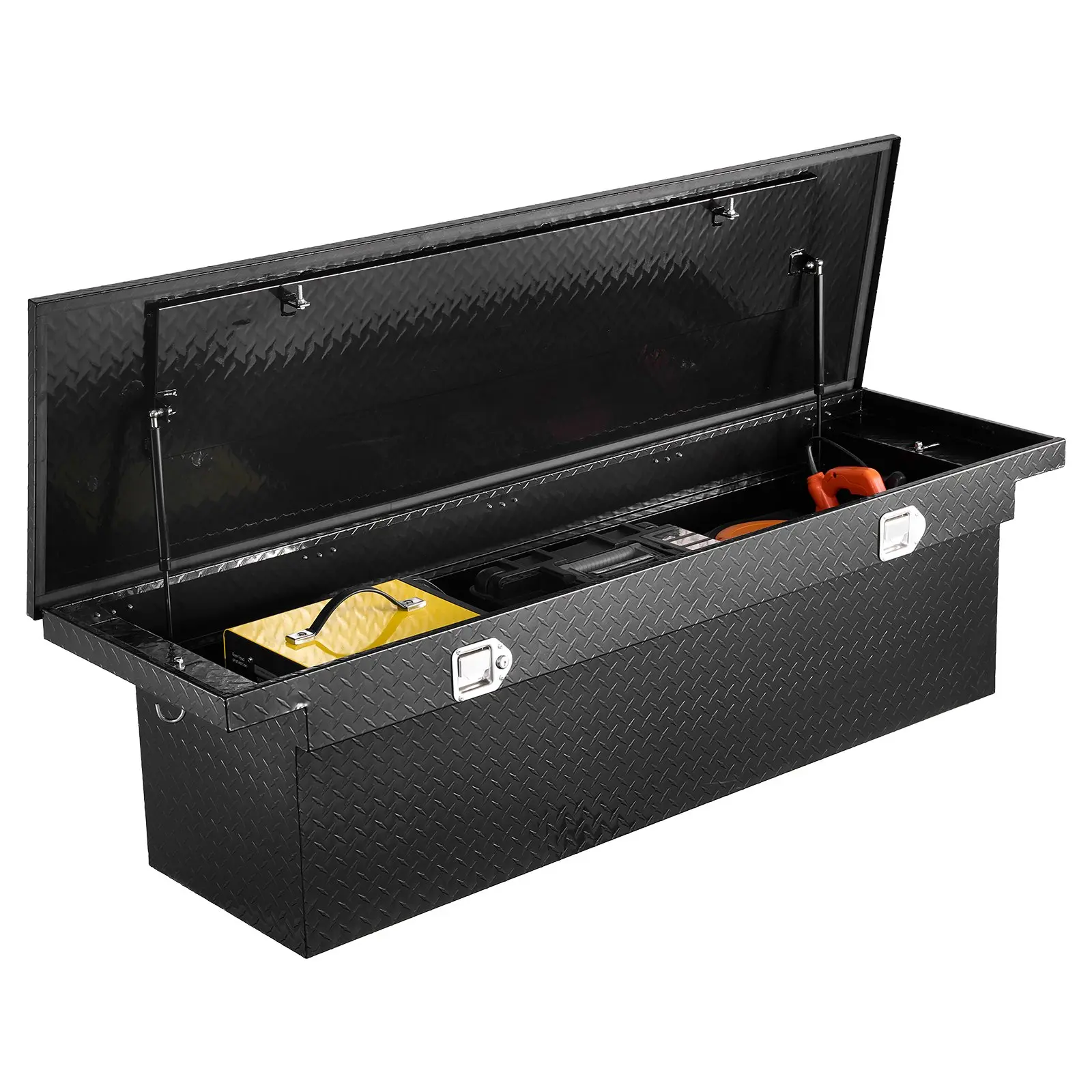 Crossover Truck Tool Box, 69x20x14 In, Heavy Duty Aluminum Toolbox with Diamond Texture, Pick Up Truck Bed RV Trailer Toolbox, Waterproof Storage Organizer with Lock, Keys, Side Handles, Black